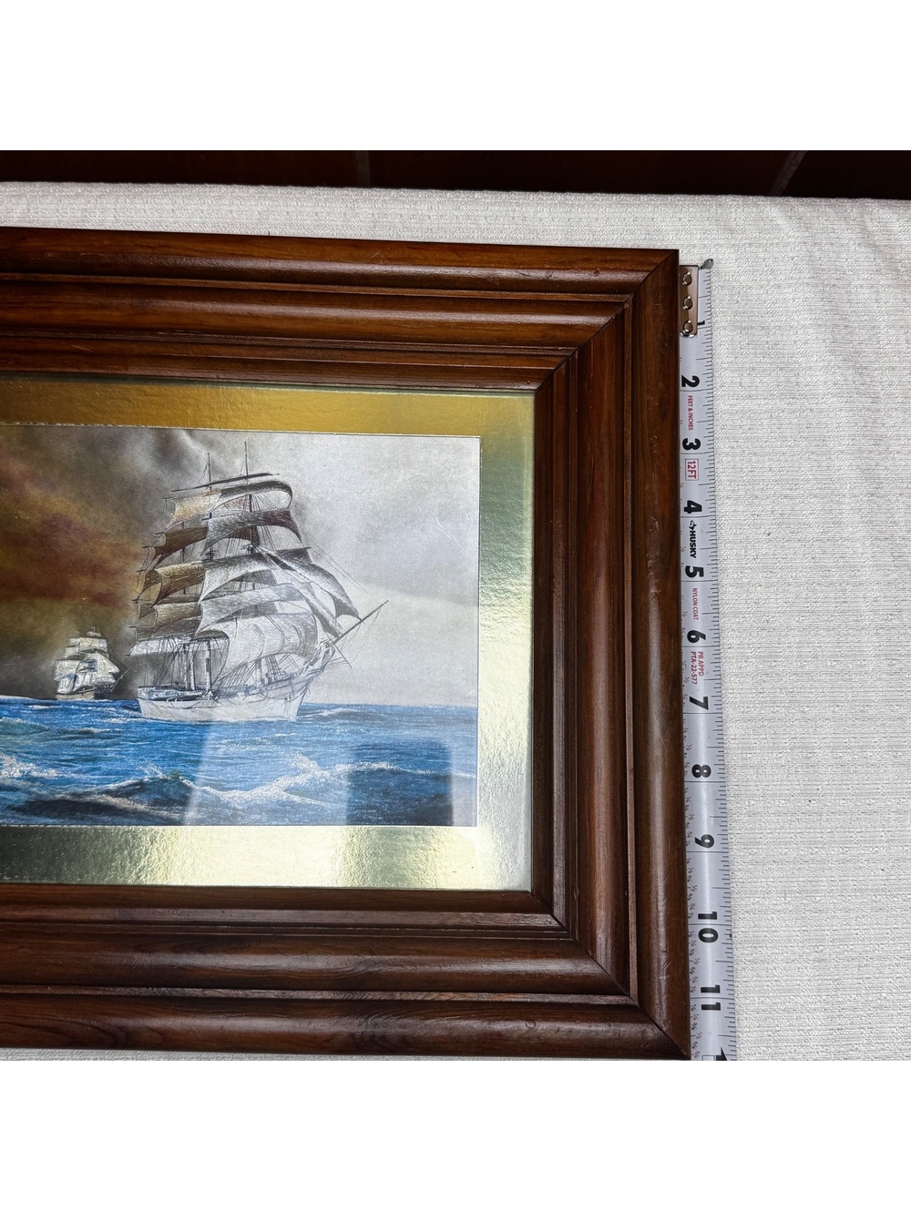 Vintage Framed Foil Art Sailing Ship Nautical Wall Decor 14 x 12 Inch Wood Frame - Picture 6 of 8